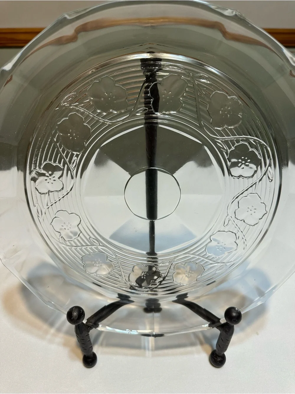 Vintage Anchor Hocking Clear Glass Decorative Platter with Floral Relief